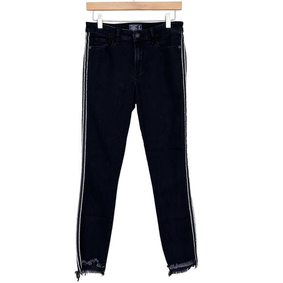 Abercrombie Black Harper Low Rise Ankle Jeans Silver Stripe Sz 6L - Picture 2 of 5